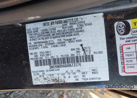 2010 Mercury Milan из США, поврежденный, VIN 3MEHM0HA0AR613174